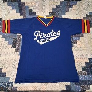Vintage Jesco Pierz Pirates Mens Baseball Jersey Size Large Blue Mesh Minnesota